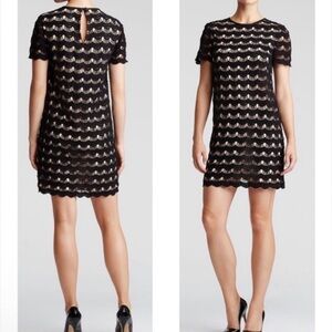 Kate Spade “Virginia” Lace Short Sleeve Mini Dress in Black &‎ Beige